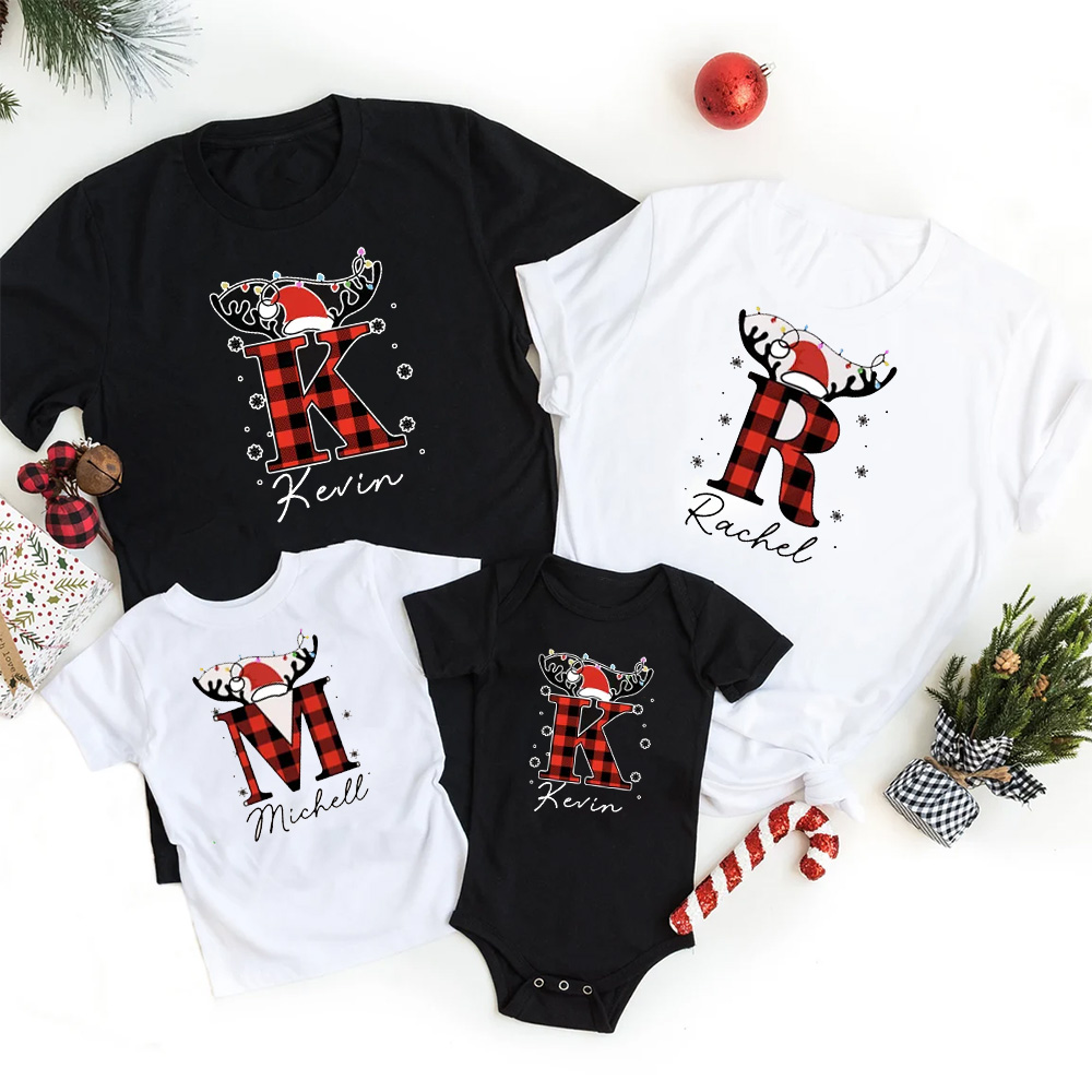 Personalized Elk Monogram Christmas Family Matching Shirt