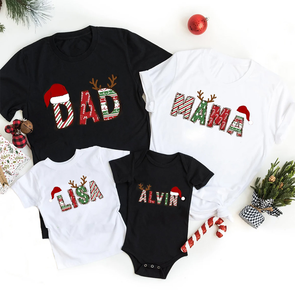 Personalized Reindeer Letters Family Matching T-Shirts