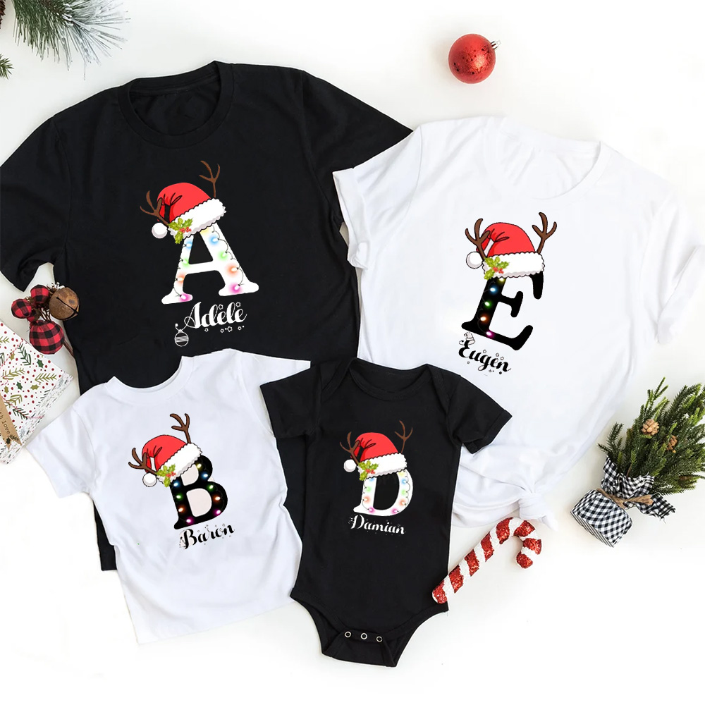 Personalized String Lights Letter Family Matching T-Shirts