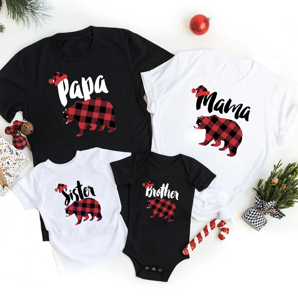 Personalized Plaid Bear Family Matching T-Shirts
