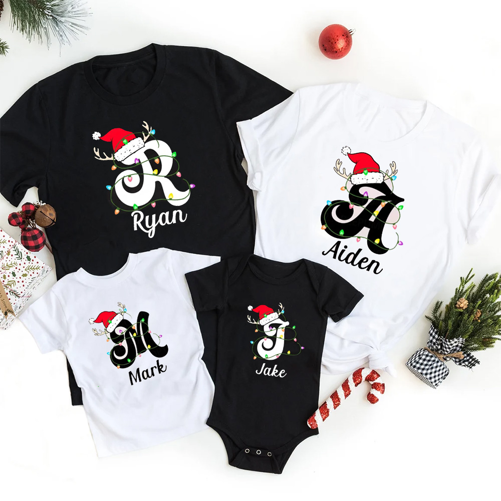 Personalized Christmas With Name Letter Family Matching T-Shirts