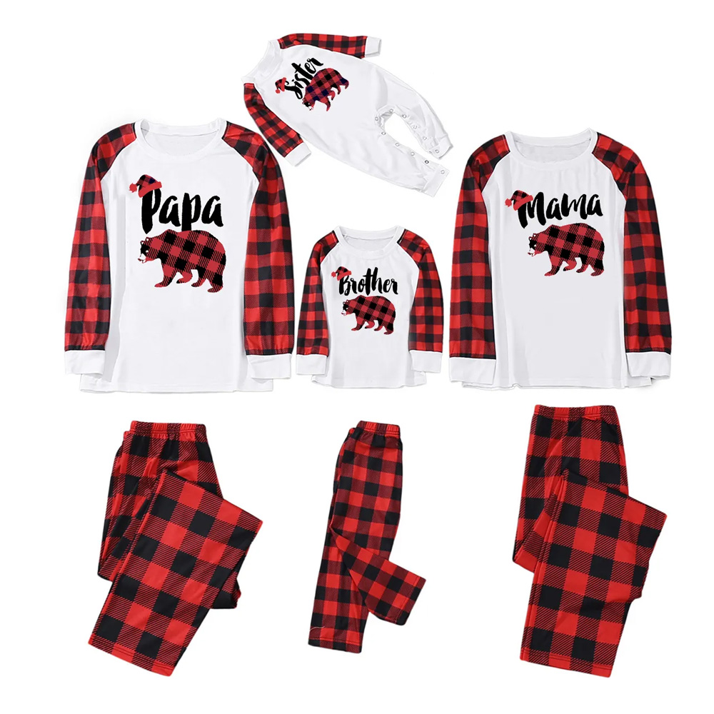 Personalized Plaid Bear Family Matching Pajamas