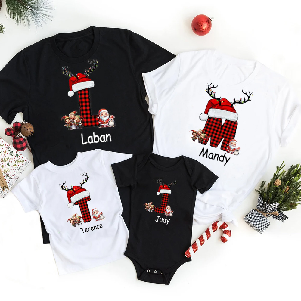 Monogrammed Family Customized Name Christmas Matching Shirts