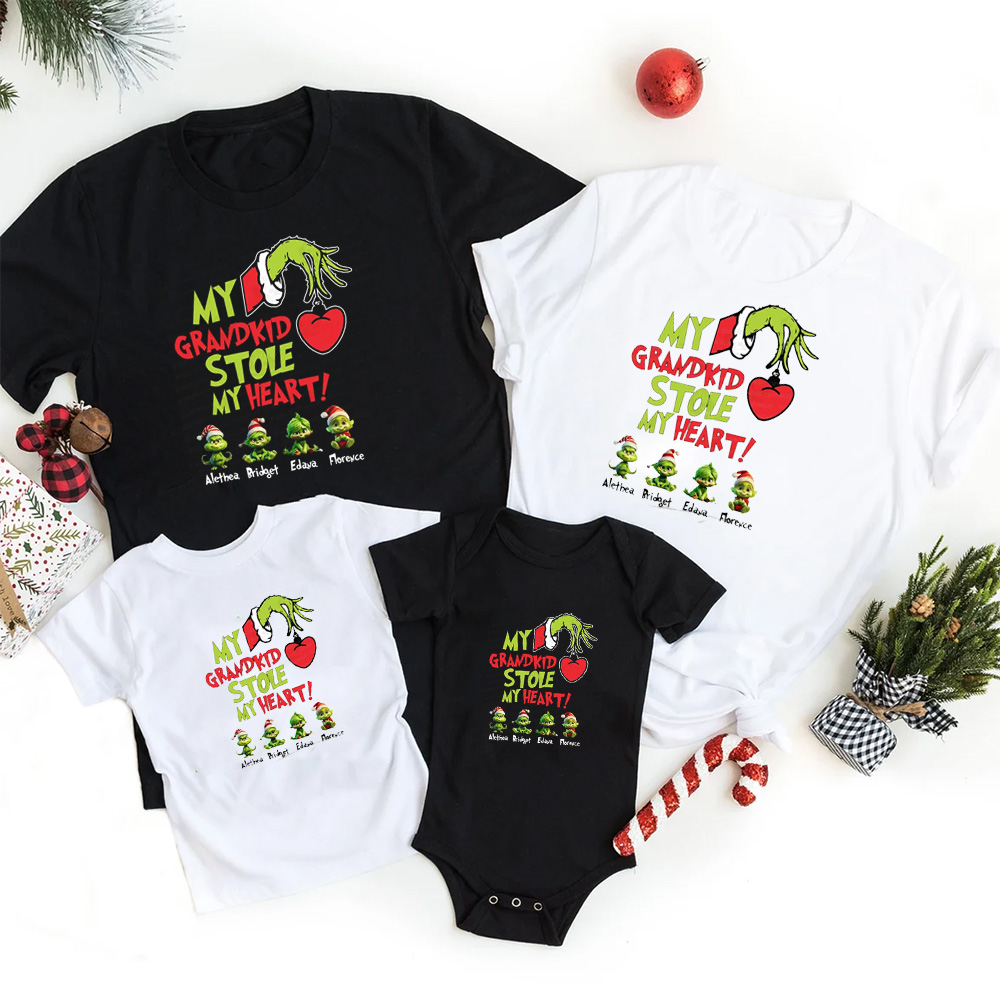 CUSTOM Christmas Mama Heart Kid Name T-Shirts