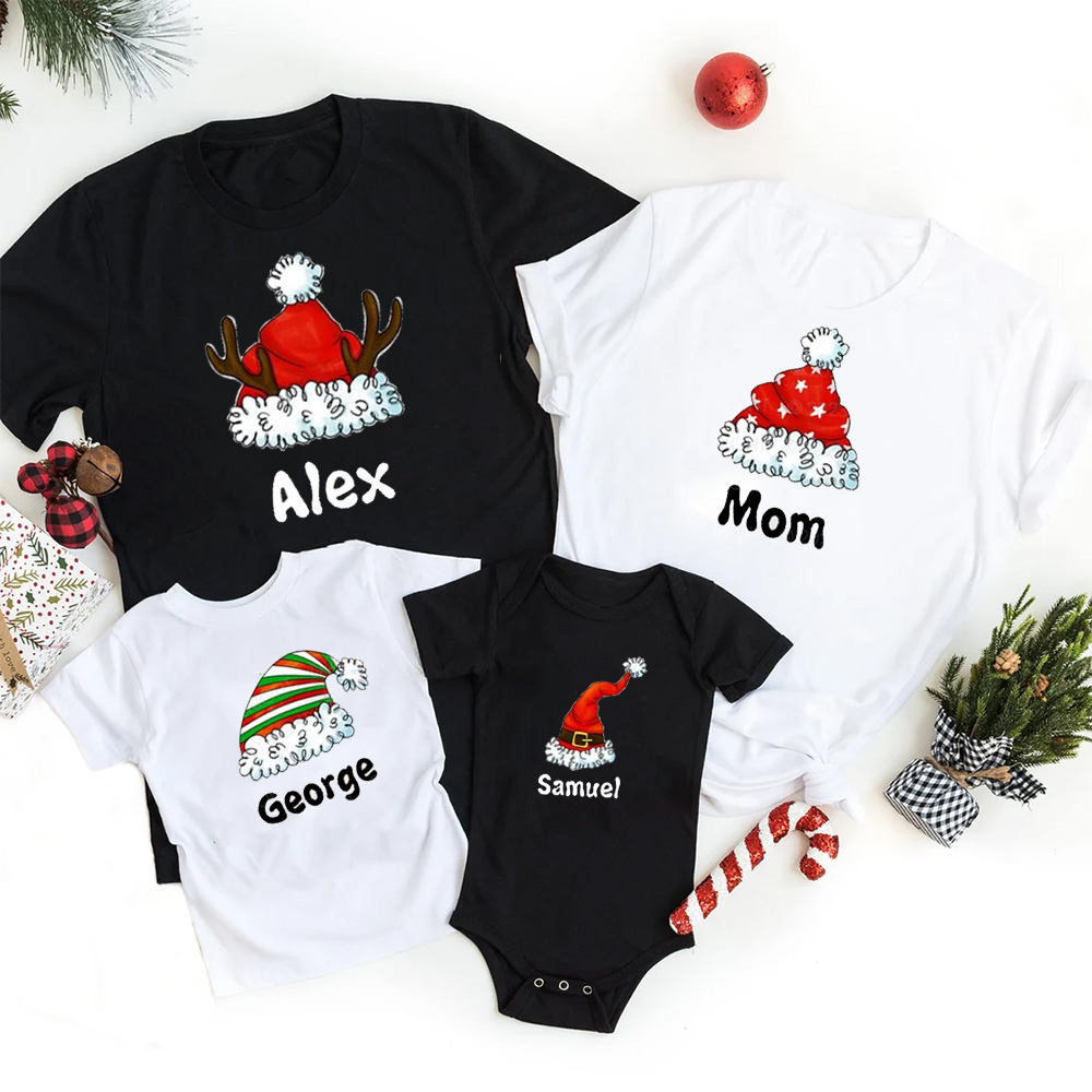 Personalized Cute Christmas Hat with Customized Name Matching Shirts