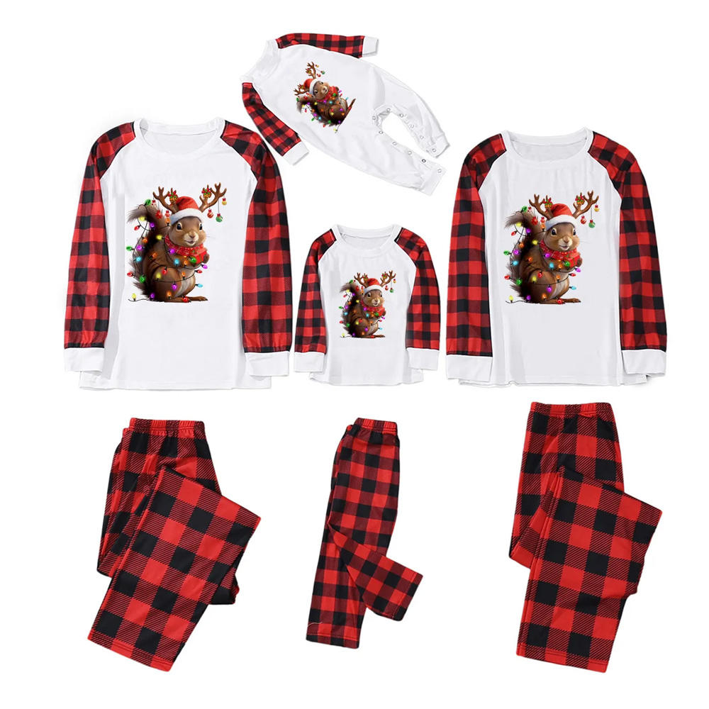 Squirrel Christmas Lights Christmas Family Matching Pajamas
