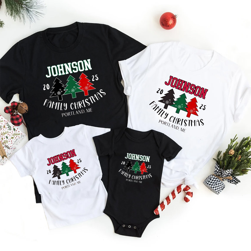 Personalized 2025 Christmas Tree Family Matching T-Shirts
