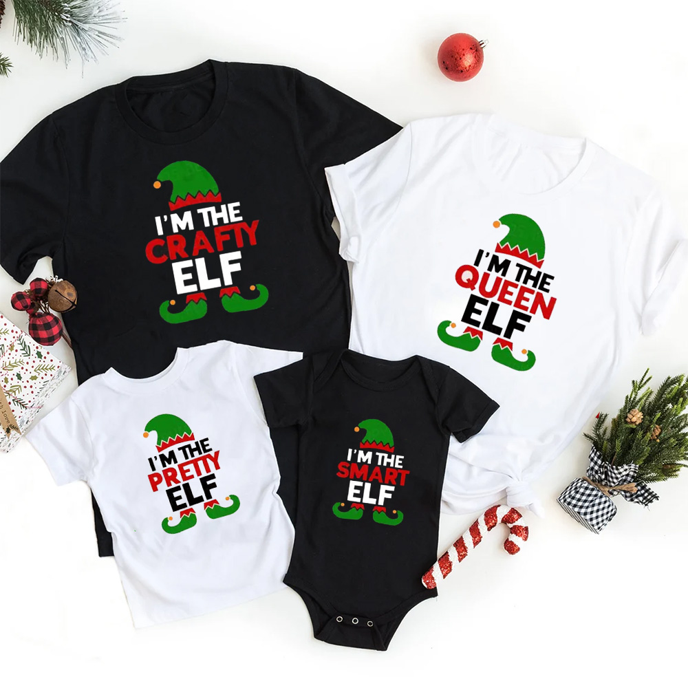 Personalized Funny Elf Christmas Family Matching T-Shirts