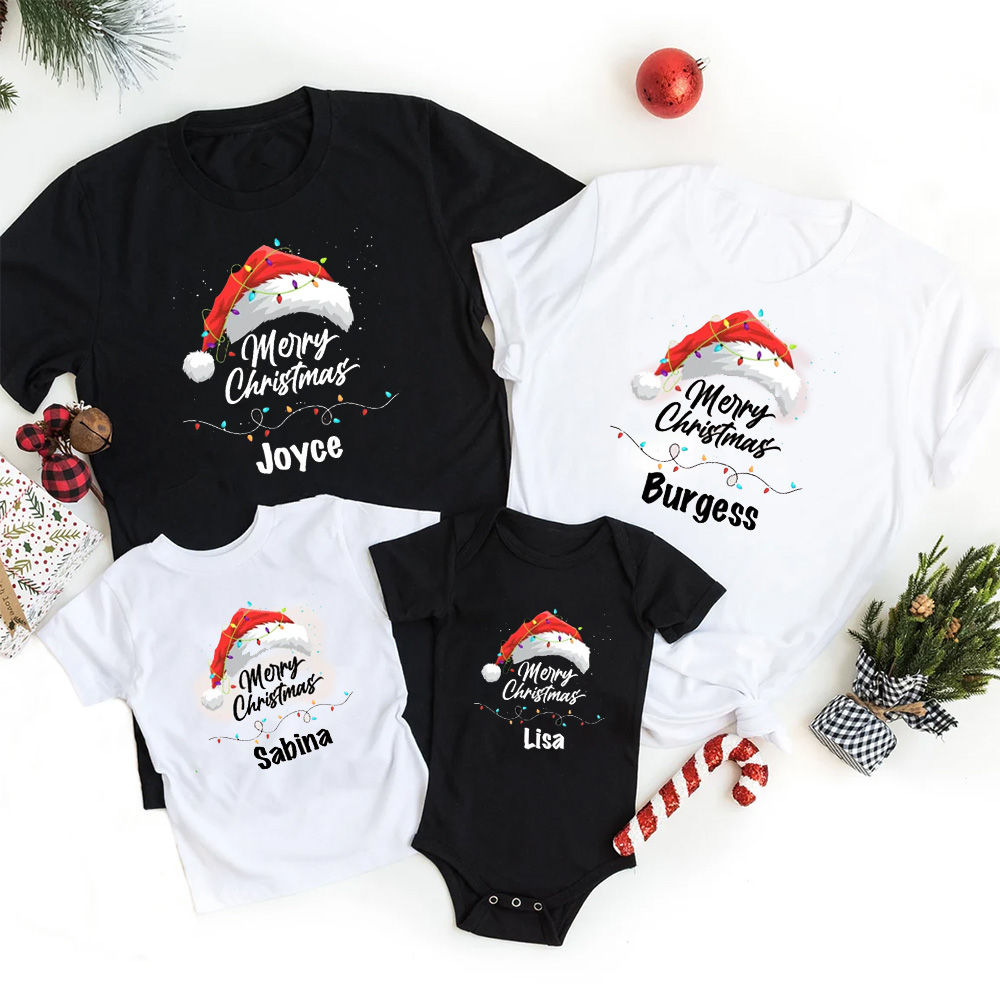 Personalized Merry Lights & Cheer Christmas Family Matching T-Shirts
