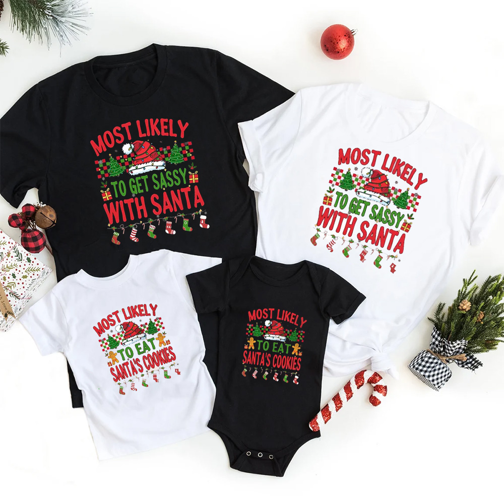 Personalized Most Likely To 7 Quotes Christmas Family Matching T-Shirts