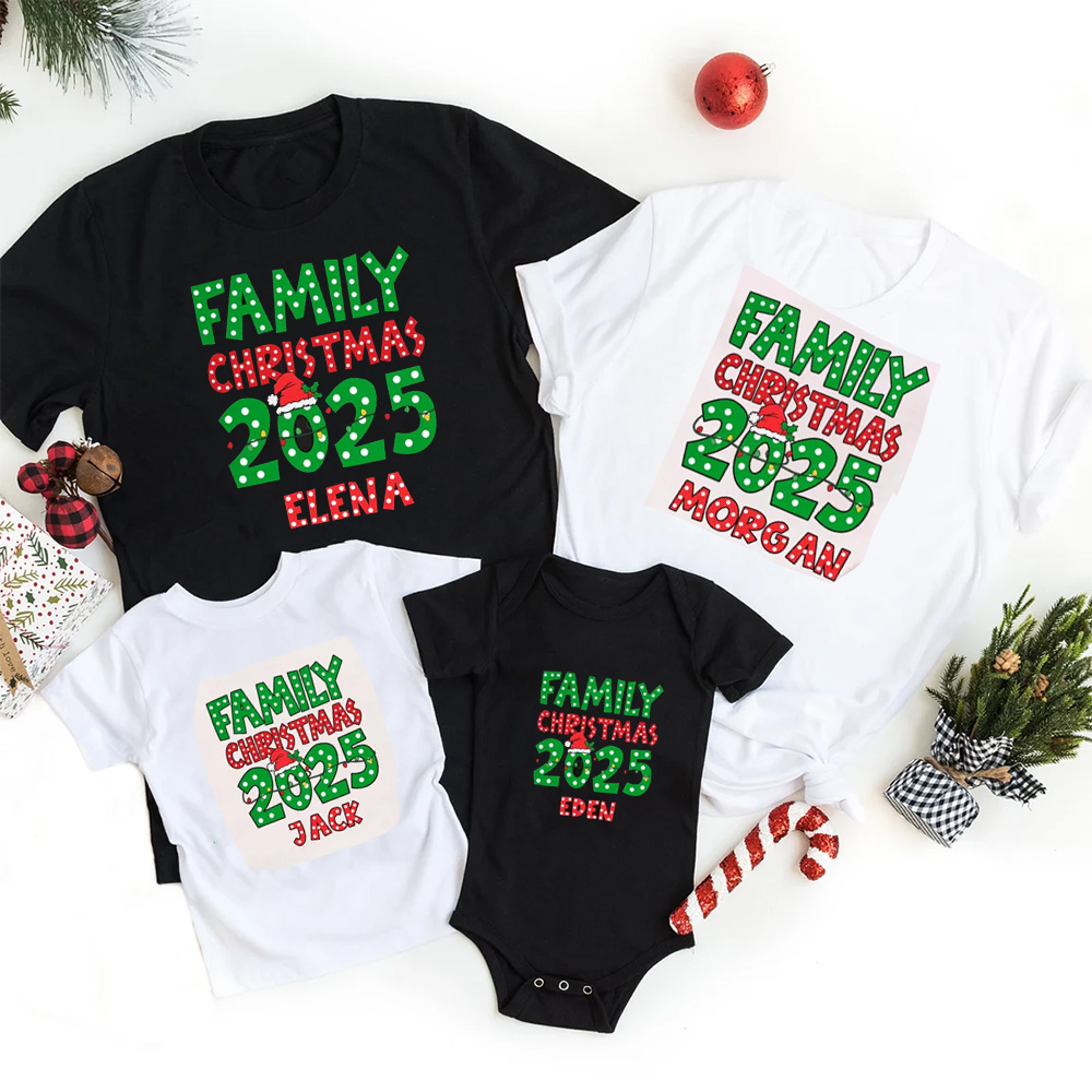 Personalized Christmas Neon Family Matching T-Shirts