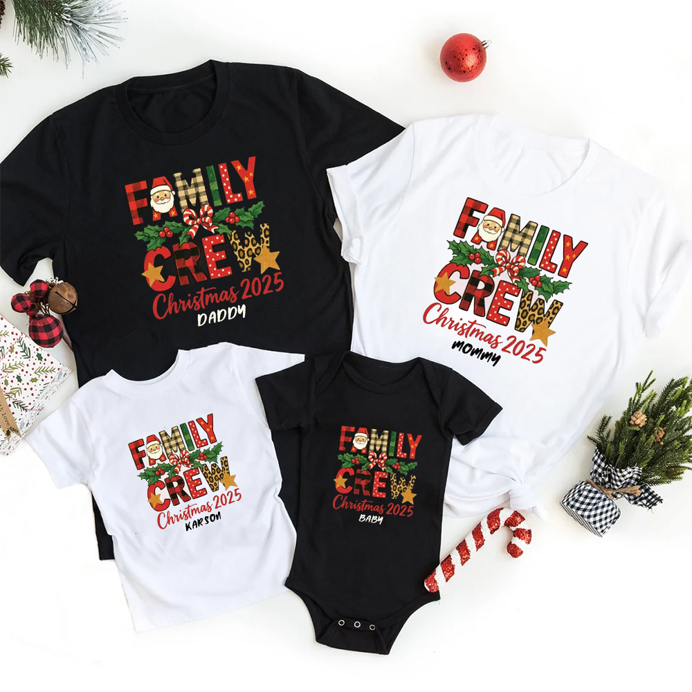 Personalized Christmas 2025 Crew Family Matching T-Shirts