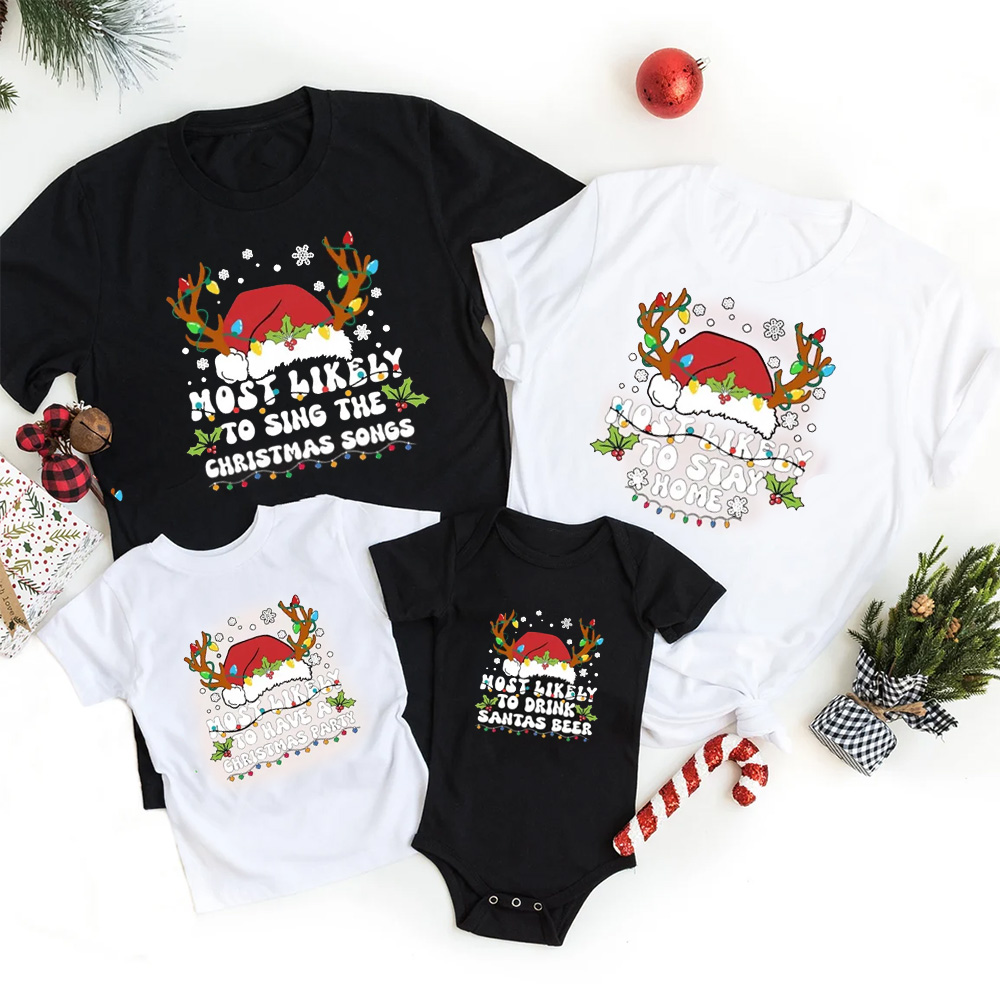 Personalized 6 Quotes Christmas Most Likely To Family Matching T-Shirts
