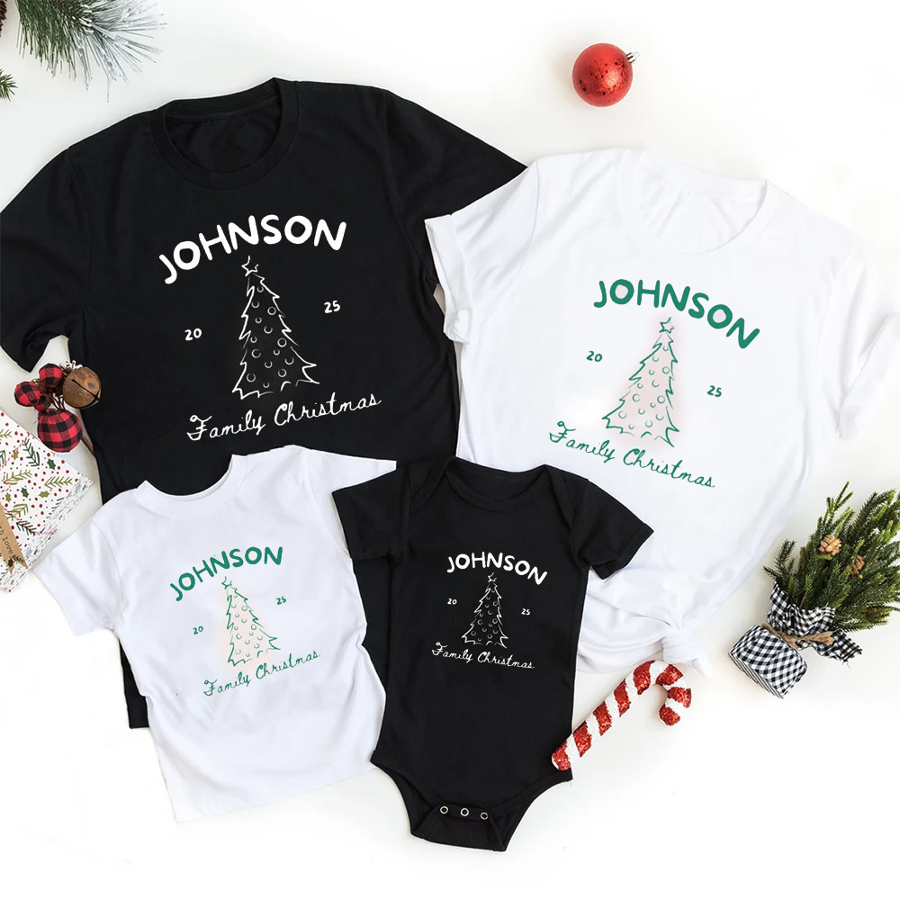 Personalized 2025 Family Name Christmas Matching T-Shirts