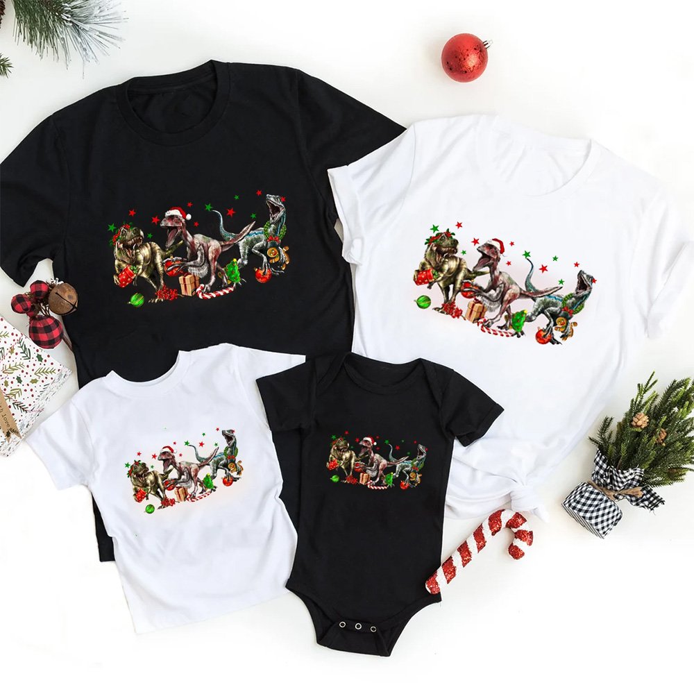 Dinosaur Christmas Family Matching T-Shirts
