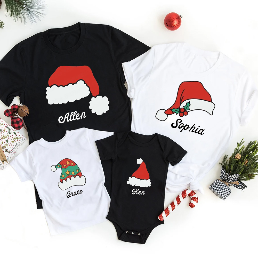 Personalized Santa Hat Christmas Family Matching T-Shirts