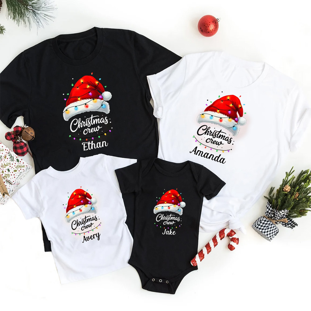 Personalized Christmas Lanterns Crew Family Matching T-Shirts