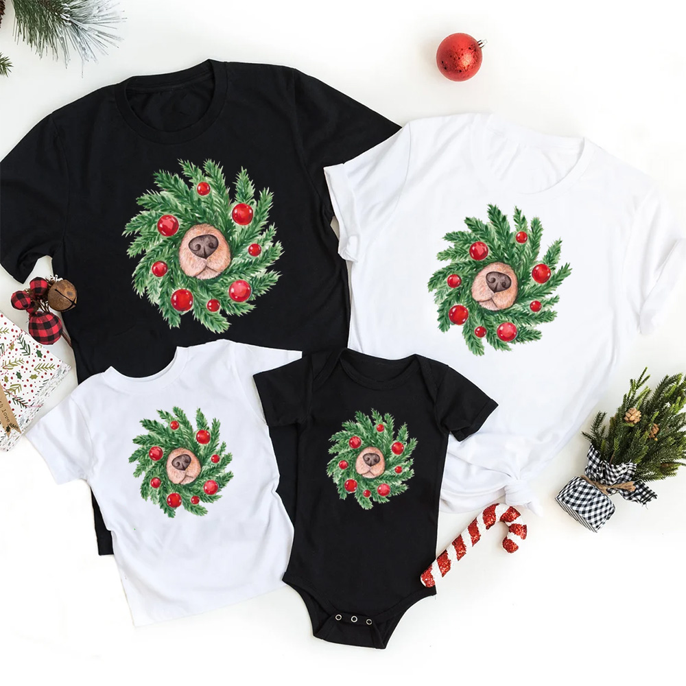 Dog Nose Christmas Wreath Family Matching T-Shirts