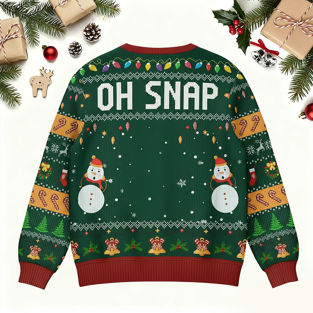 Oh Snap Gingerbread Face Photo - Personalized Photo Ugly Sweater