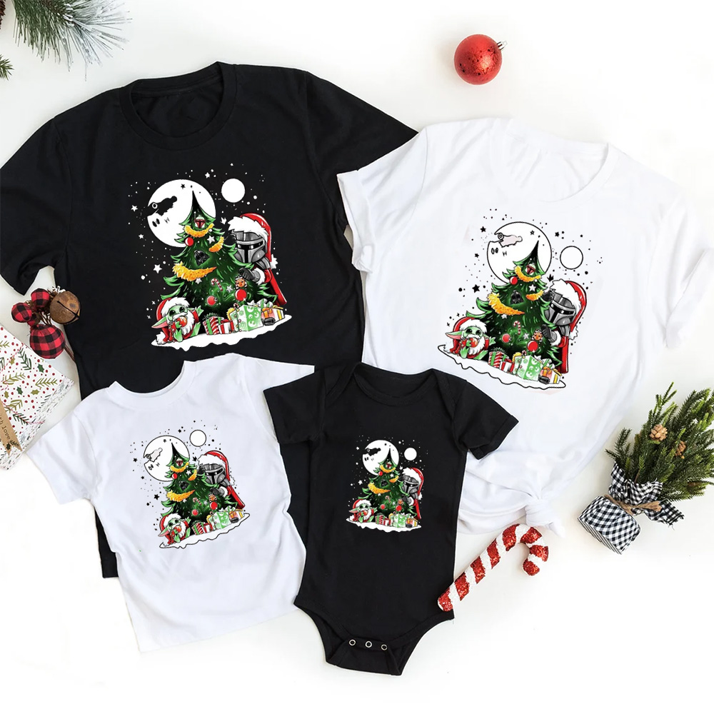 Moon Light Christmas Tree and Presents Space Style Family Matching T-Shirts