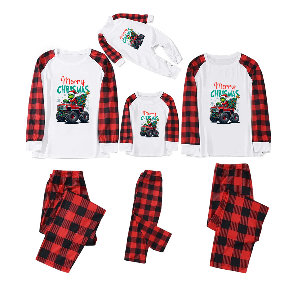 Christmas Green Guy Monster Truck Family Matching Christmas Gnomes Pajamas