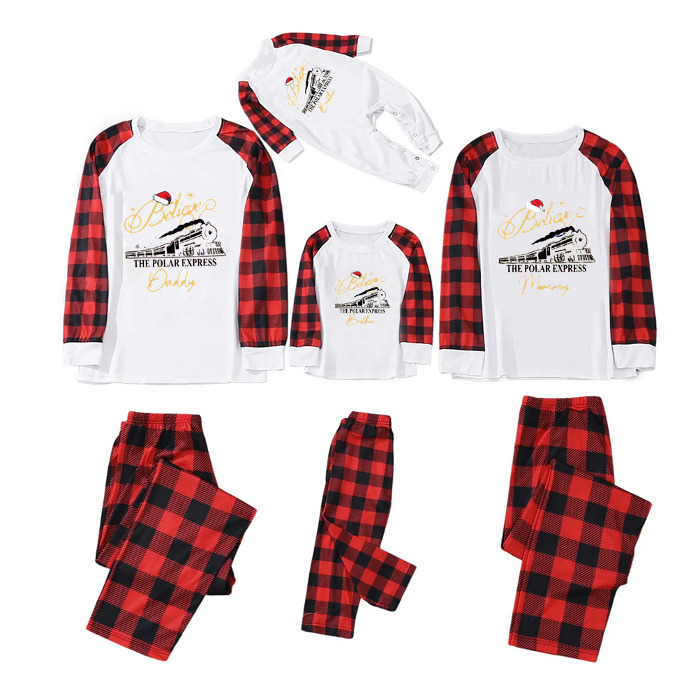 Personalized Holiday Train Adventure Christmas Matching Blue Pajamas
