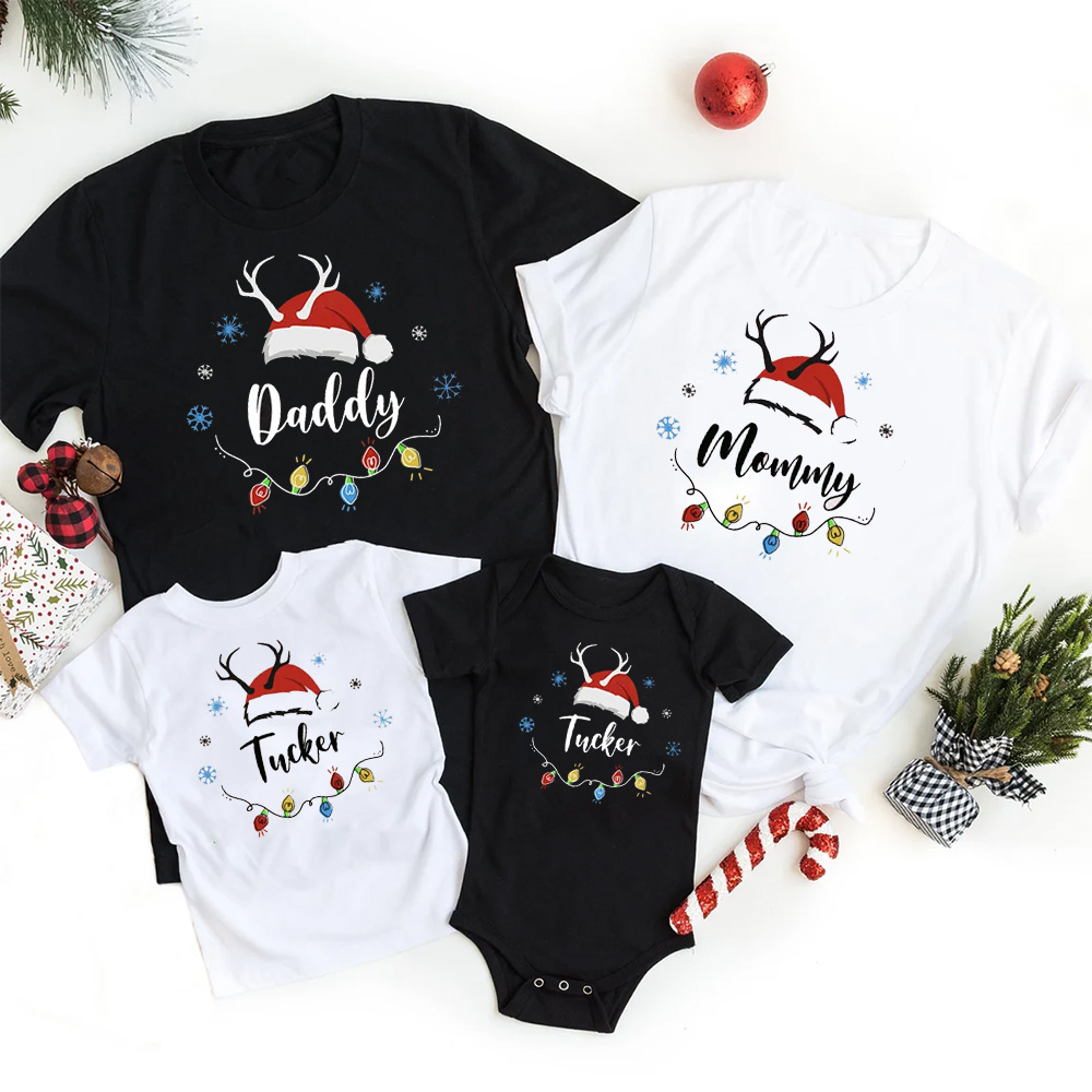 Christmas Family Red Santa Hat Family Matching Shirts