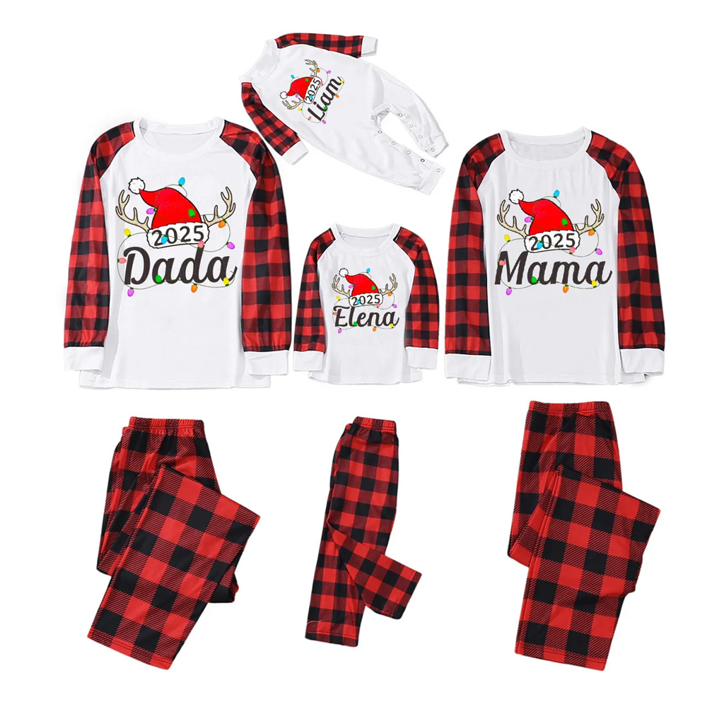 Personalized Jolly Antlers & Lights 2025 Family Matching Pajamas