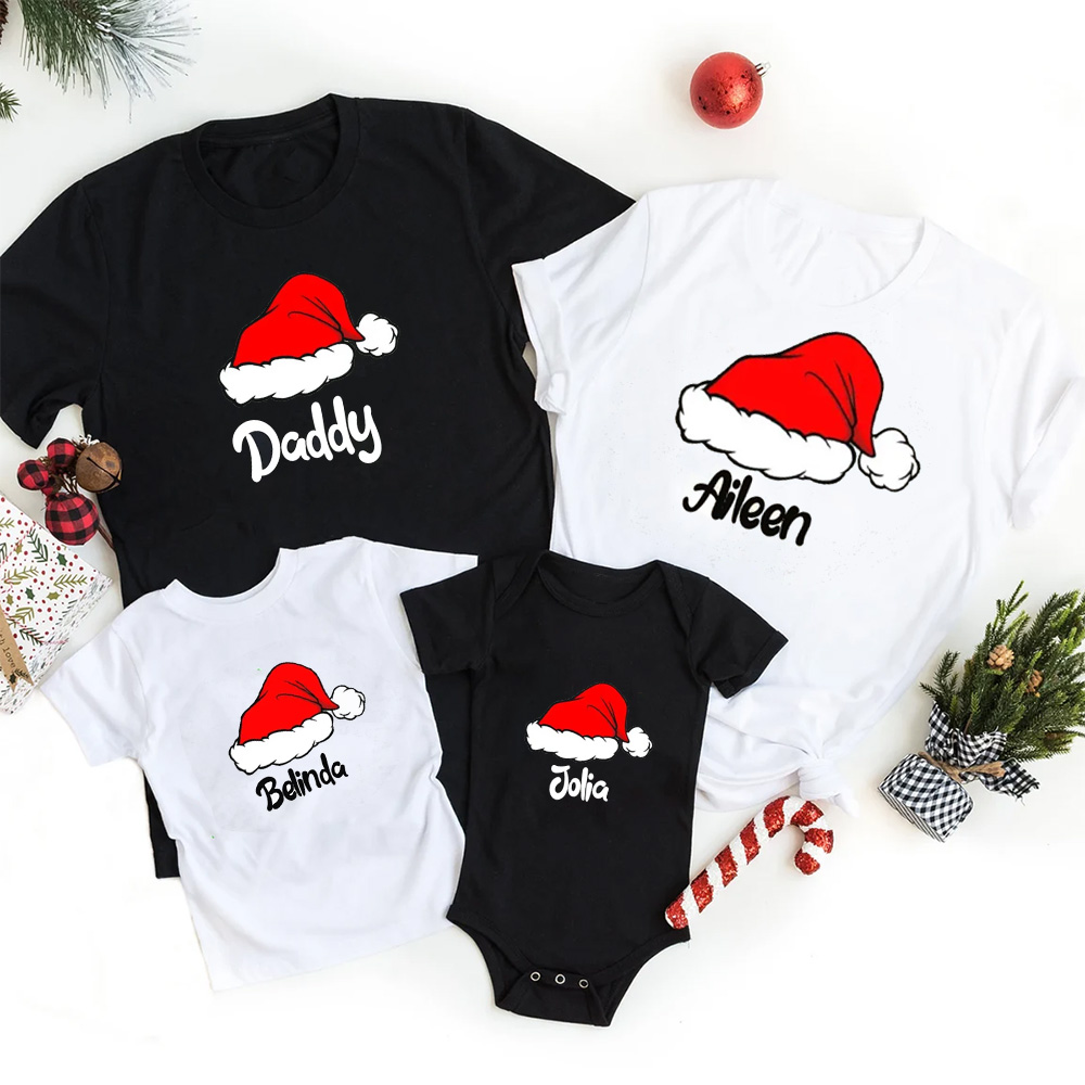 Red Santa Hat Custom Family T-Shirt