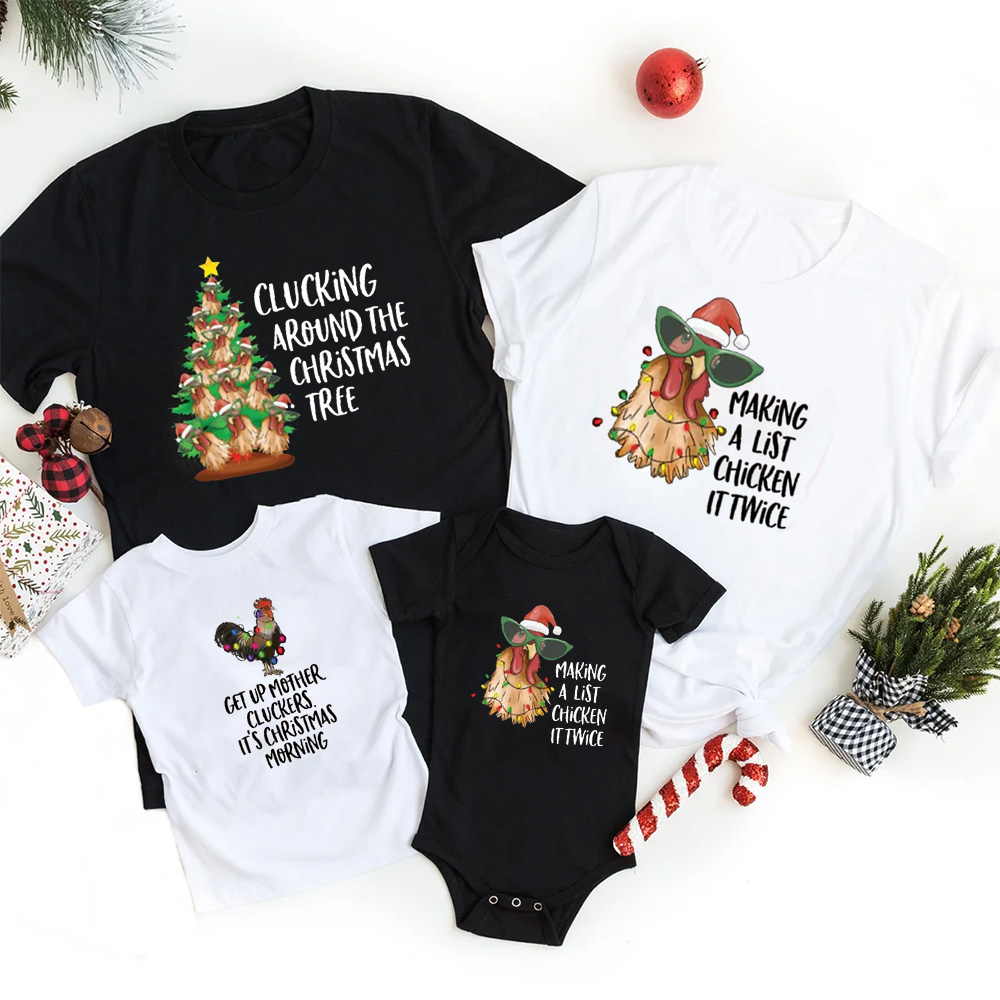 Personalized Funny Chicken Farm Christmas Matching T-Shirts