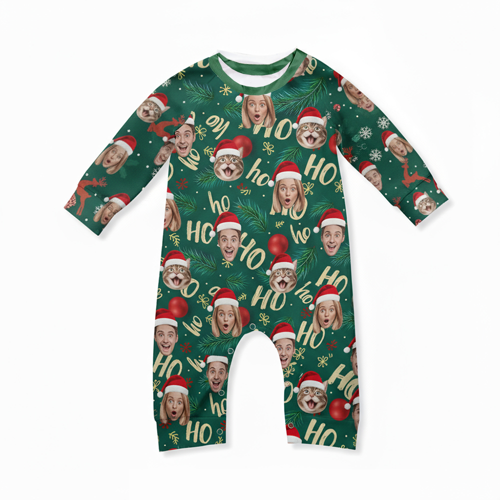 Personalized Photo HO HO HO Green Christmas Pajama Set