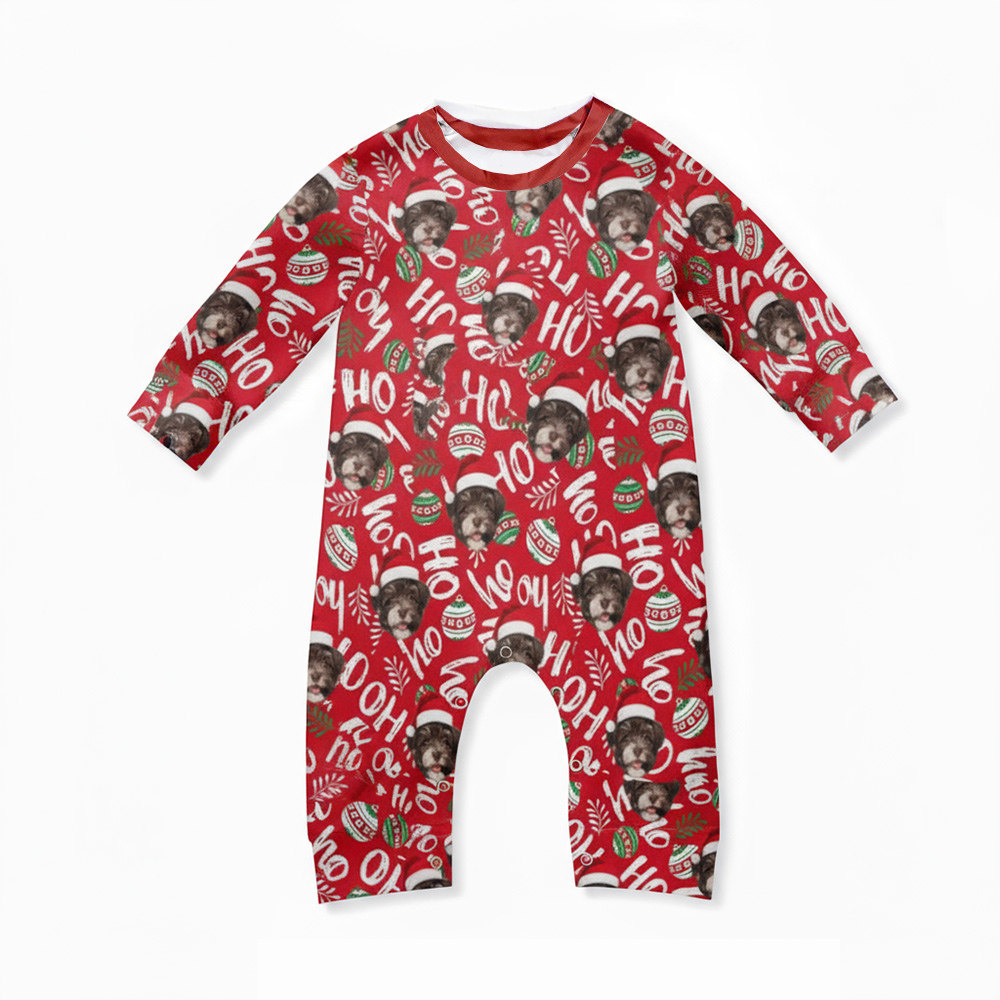 Personalized Photo HO HO HO Red Christmas Pajama Set