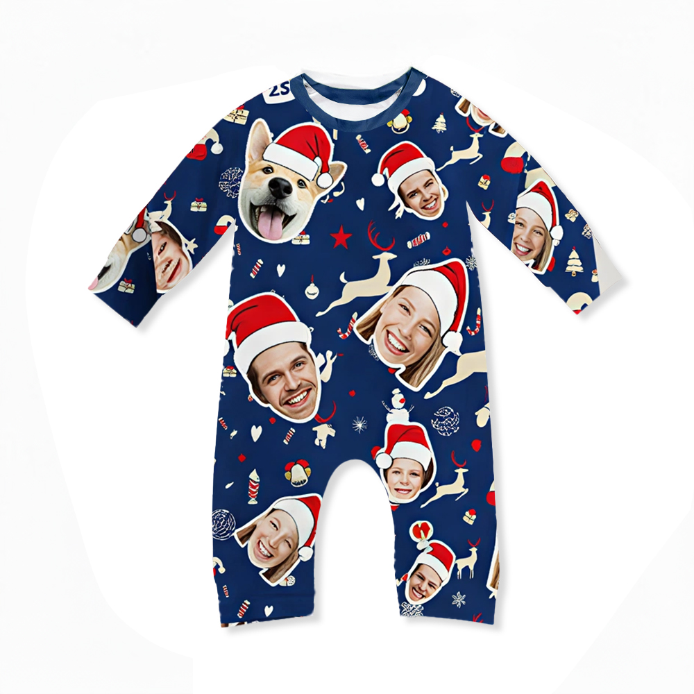 Personalized Photo Blue Christmas Family Pajama Set