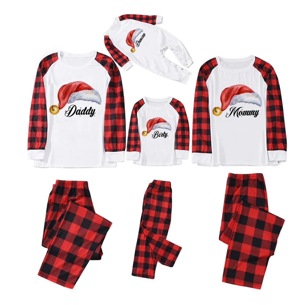 Personalized Watercolor Santa Hat Christmas Family Matching Pajamas