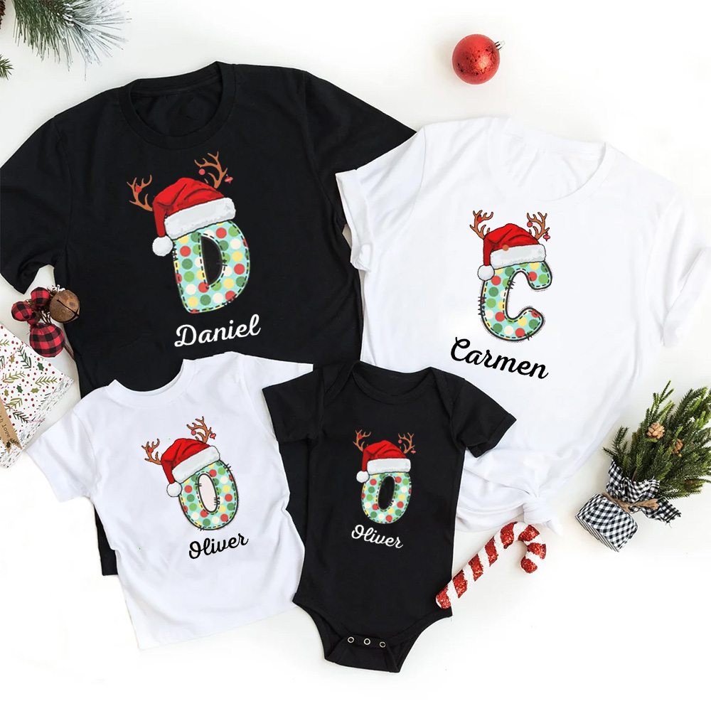 Personalized Monogram Christmas Party Family Matching T-Shirts