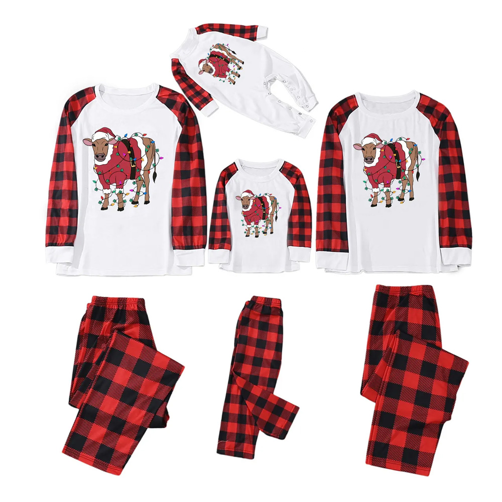 Merry Christmas Lights Cows Family Matching Pajamas