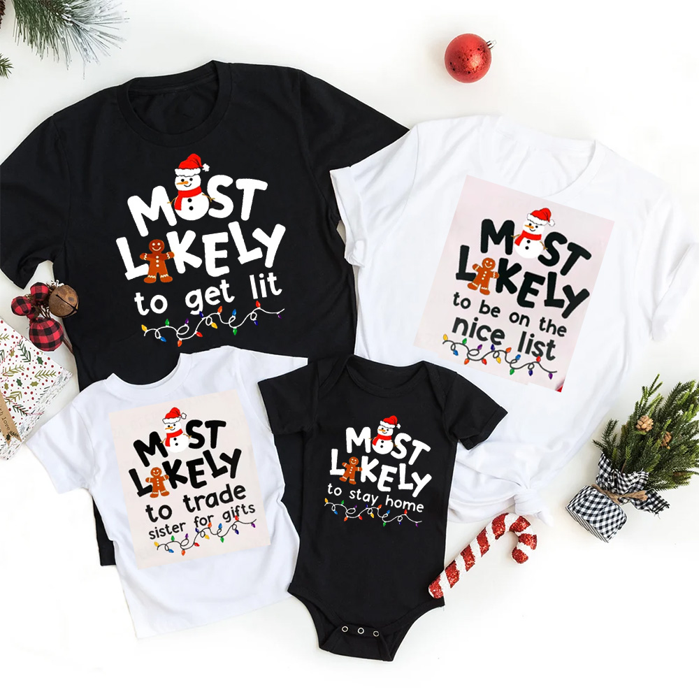 Most Likely To Gingerbread And Snowman Family Matching T-Shirts