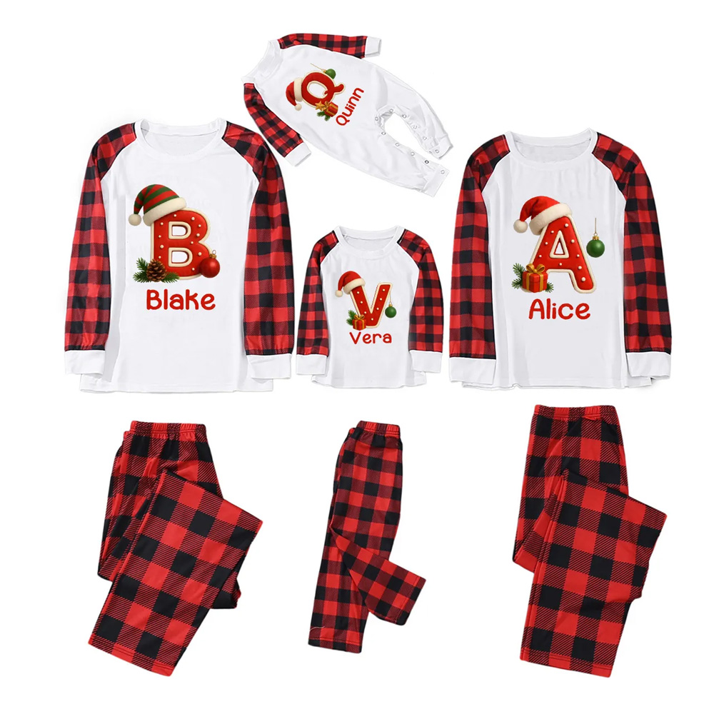Personalized Santa Hat & Gift Alphabet Christmas Family Matching Pajamas