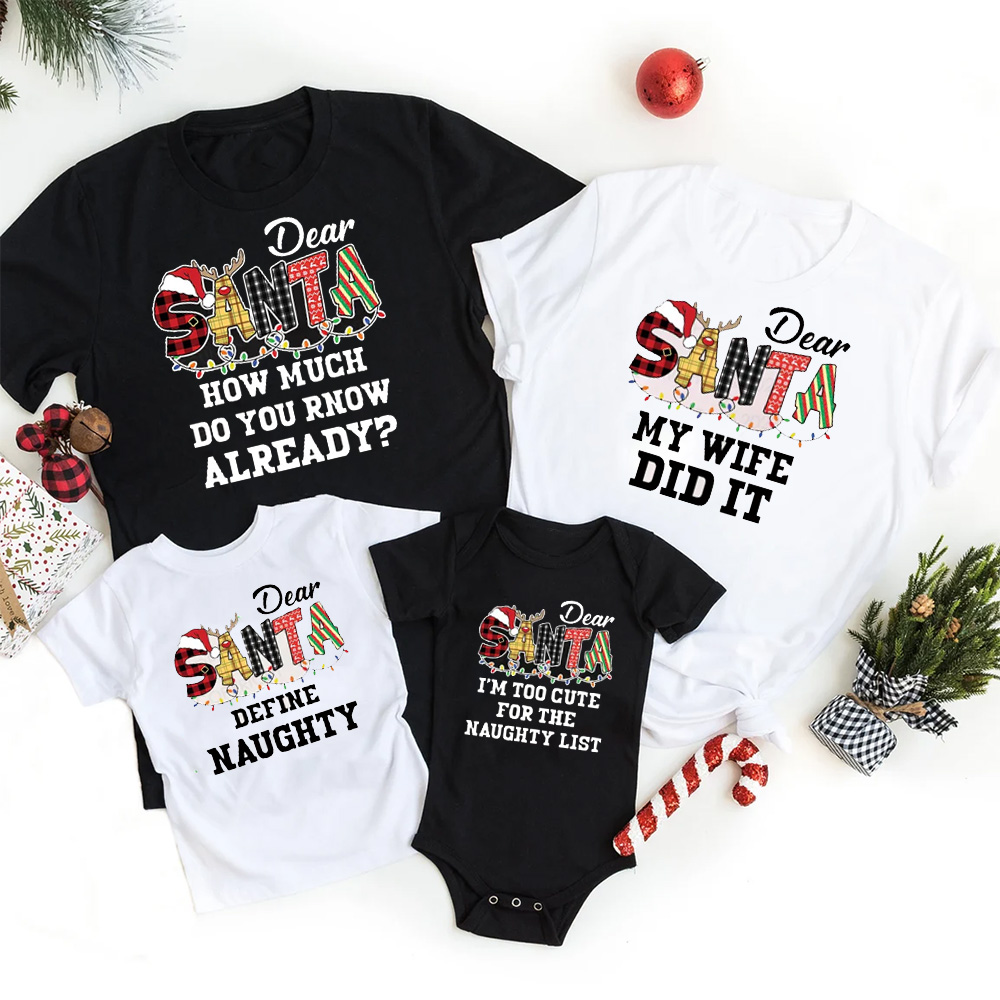 Dear Santa Spelling Design Christmas Matching Shirts