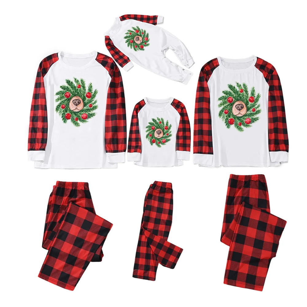 Dog Nose Christmas Wreath Christmas Family Matching Pajamas