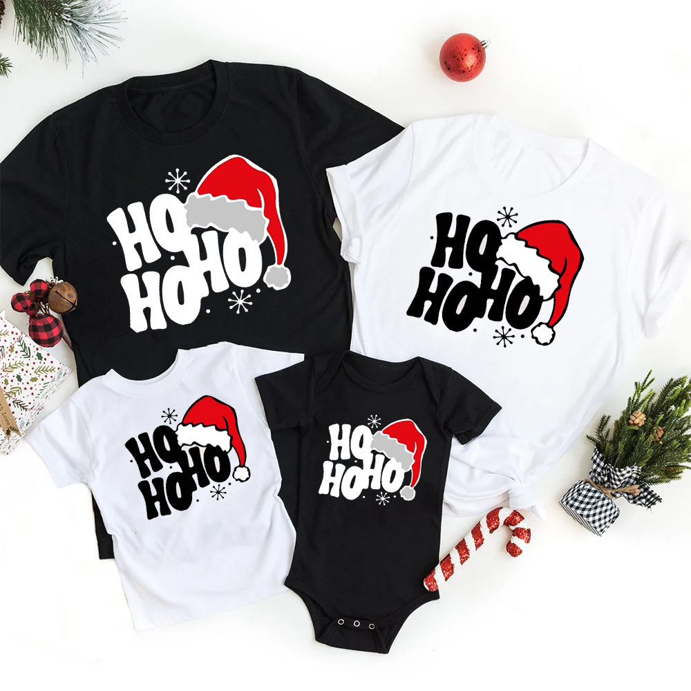 Retro Merry Christmas Ho Ho Ho Matching Tees For Family