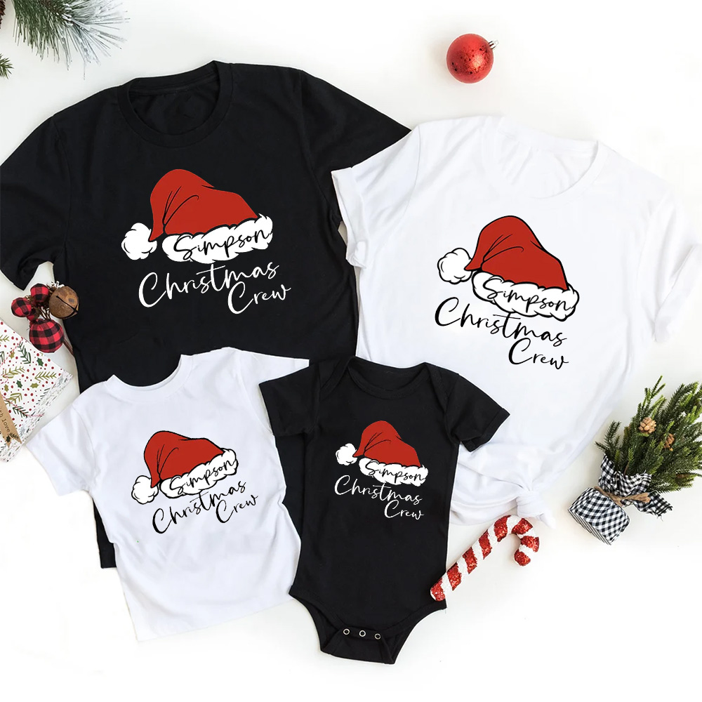 Personalized Santa Hat Crew Matching Family Shirts