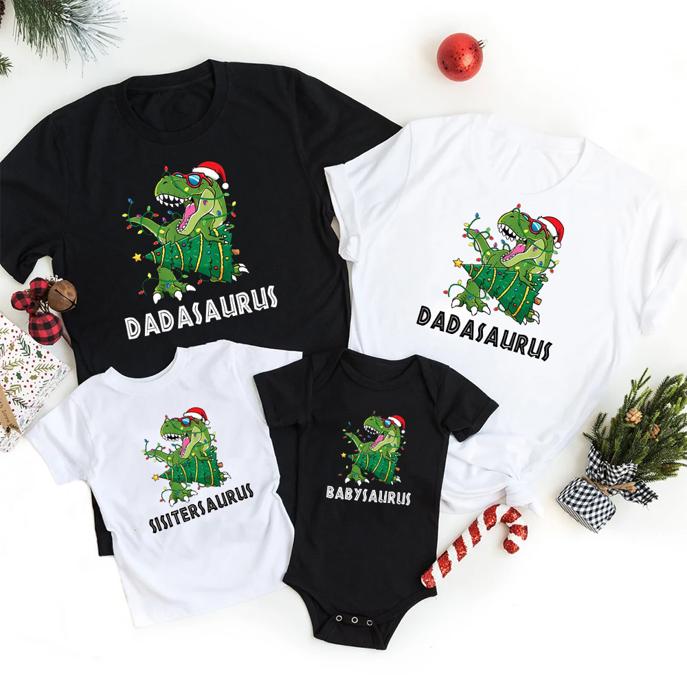 Personalized Dinosaur Christmas Family Matching T-Shirts