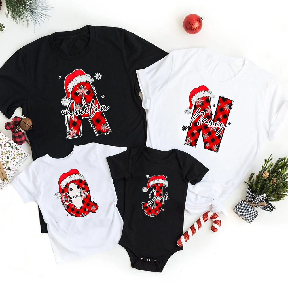 Personalized Santa Style Alphabet Christmas Family Matching T-Shirts