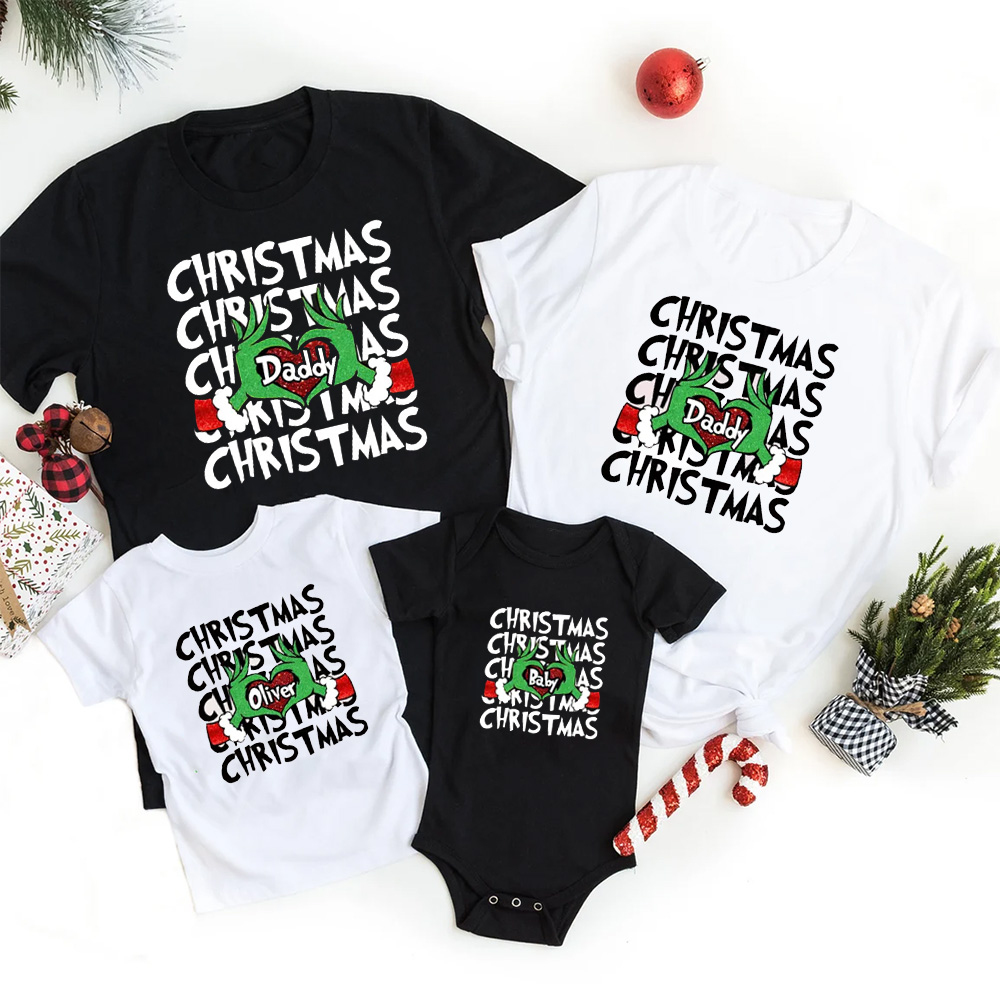 Personalized Retro Green Monster Hand Family Matching T-Shirts