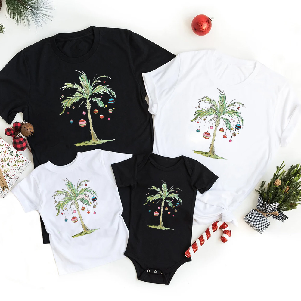 Palm Tree Holiday Tropical Christmas Family Matching T-Shirts