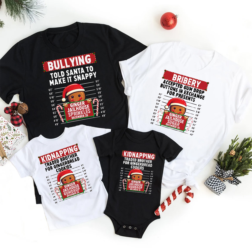 Personalized Gingerbread North Pole Correctional Christmas Matching T-Shirts