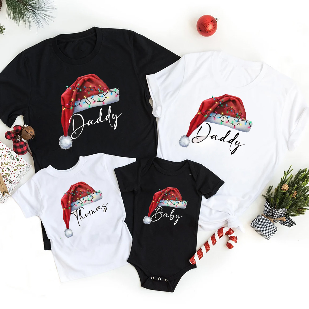 Personalized Lighted Christmas Hat with Name Matching T-Shirts