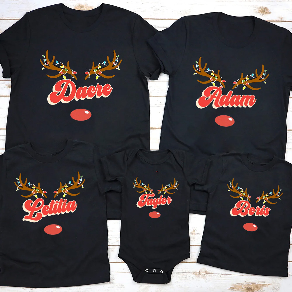 Personalized Antlers Name Christmas Family Matching T-Shirts