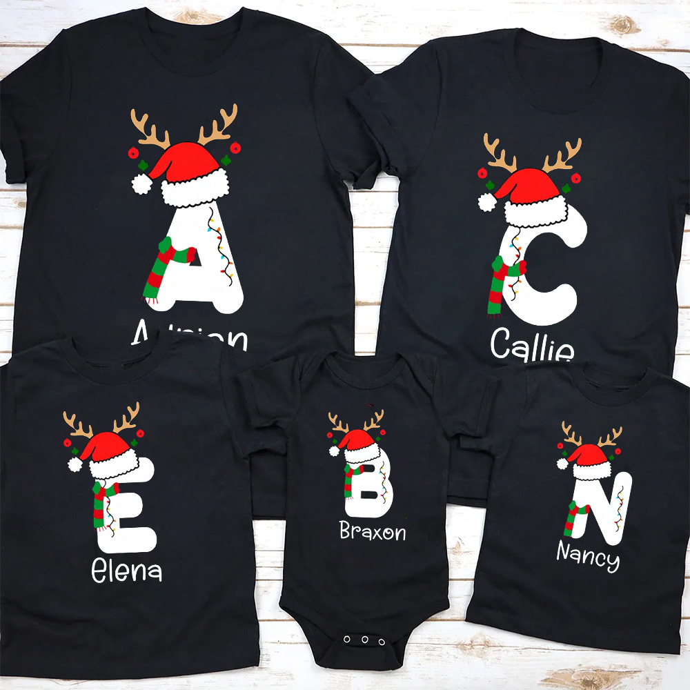 Personalized Christmas Alphabet Name Family Matching T-Shirts